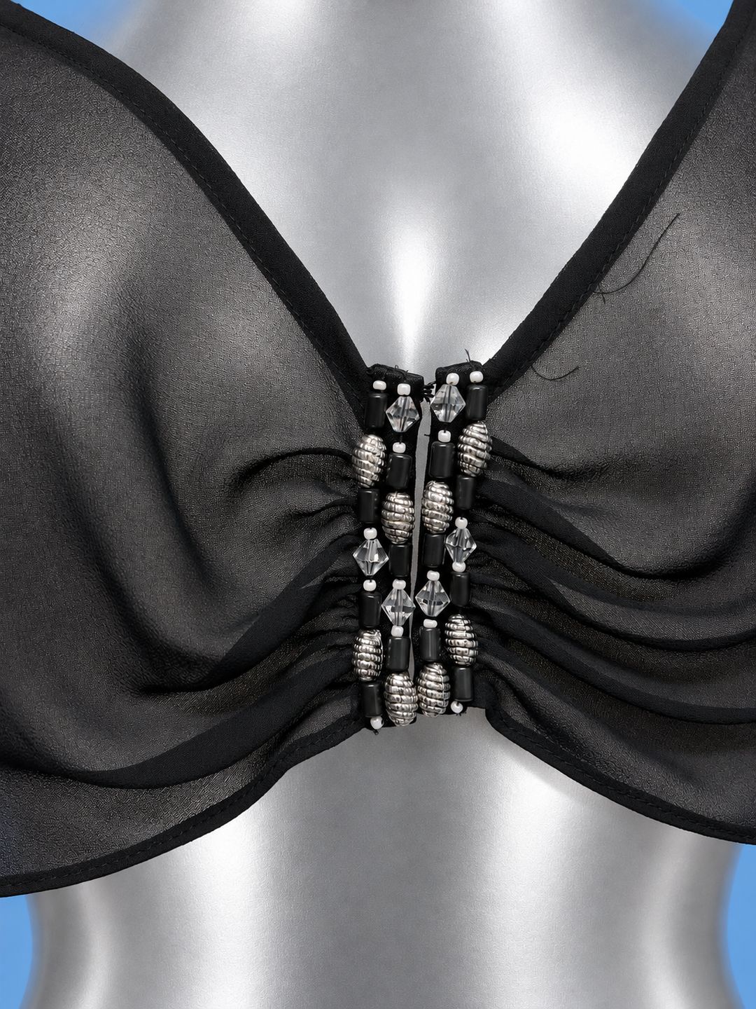 Black Sheer Embellished Crop Top