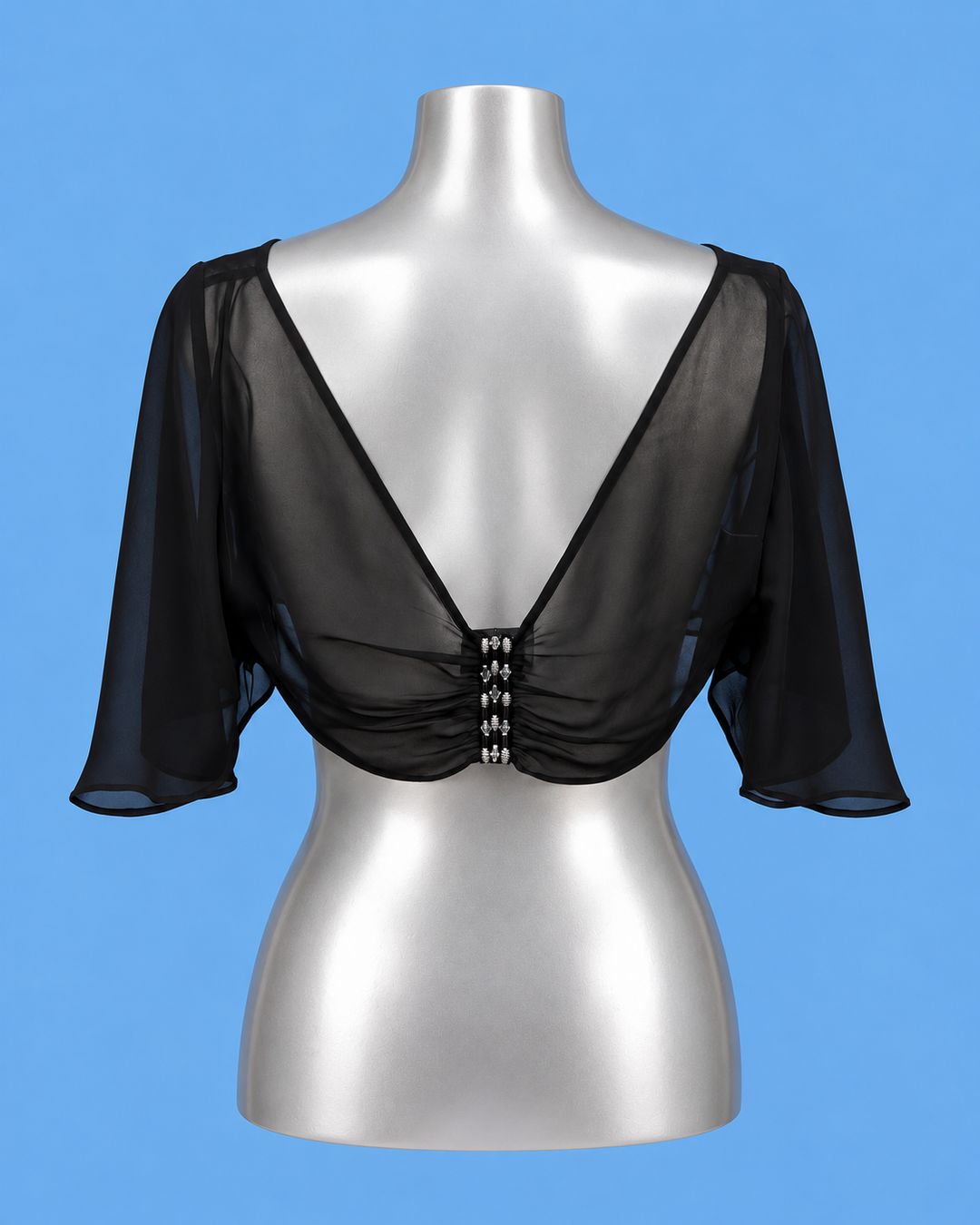 Black Sheer Embellished Crop Top
