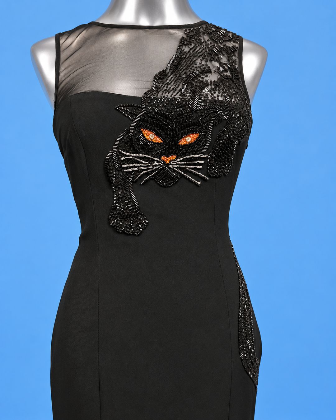 GAI MATTIOLO Black Beaded Panther Gown