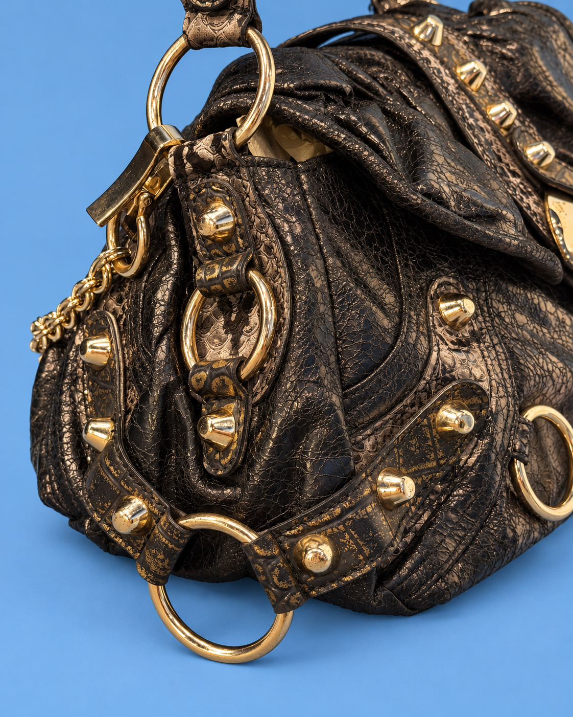 GUESS Black & Gold Studded Shoulder Bag