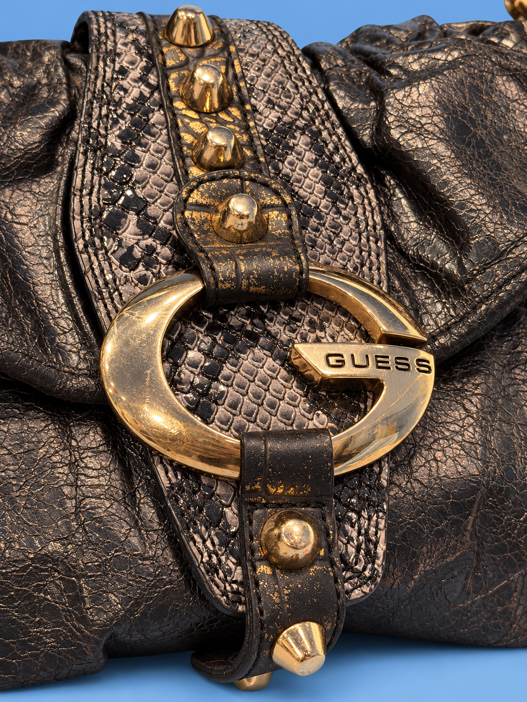 GUESS Black & Gold Studded Shoulder Bag