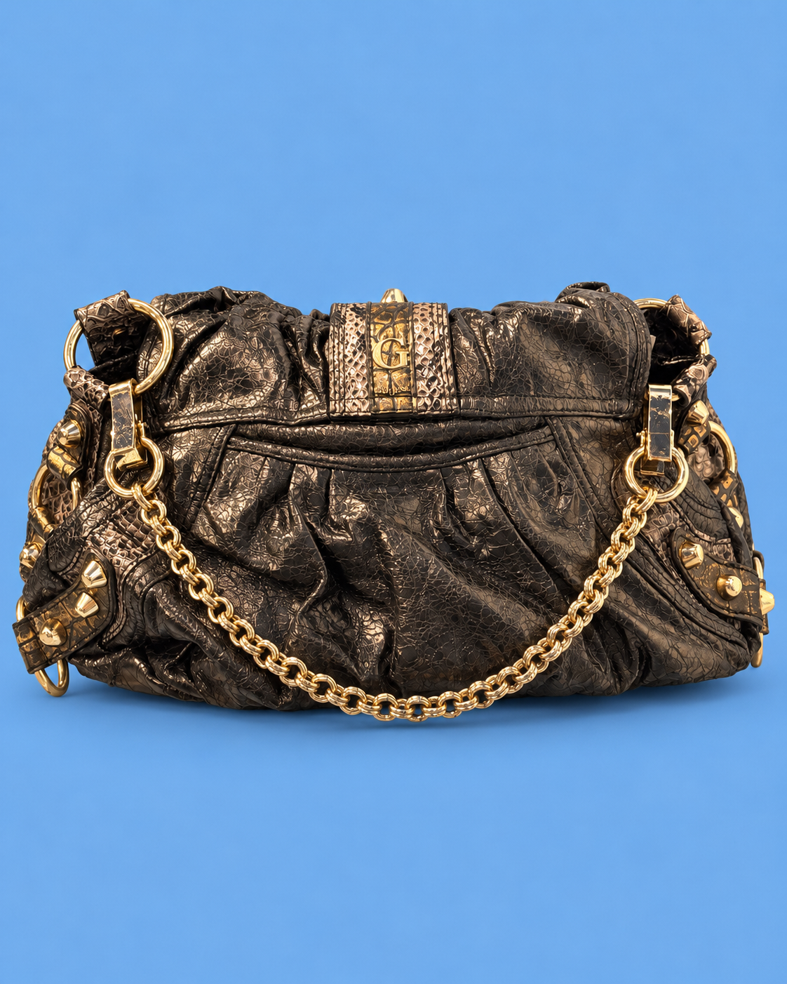 GUESS Black & Gold Studded Shoulder Bag
