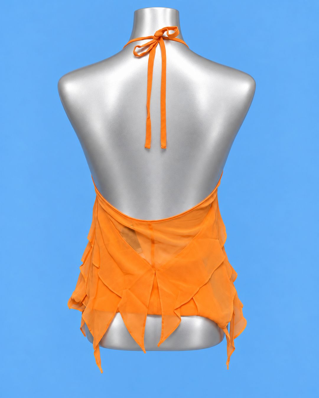 GAI MATTIOLO Orange Cascading Ruffle Halter Top