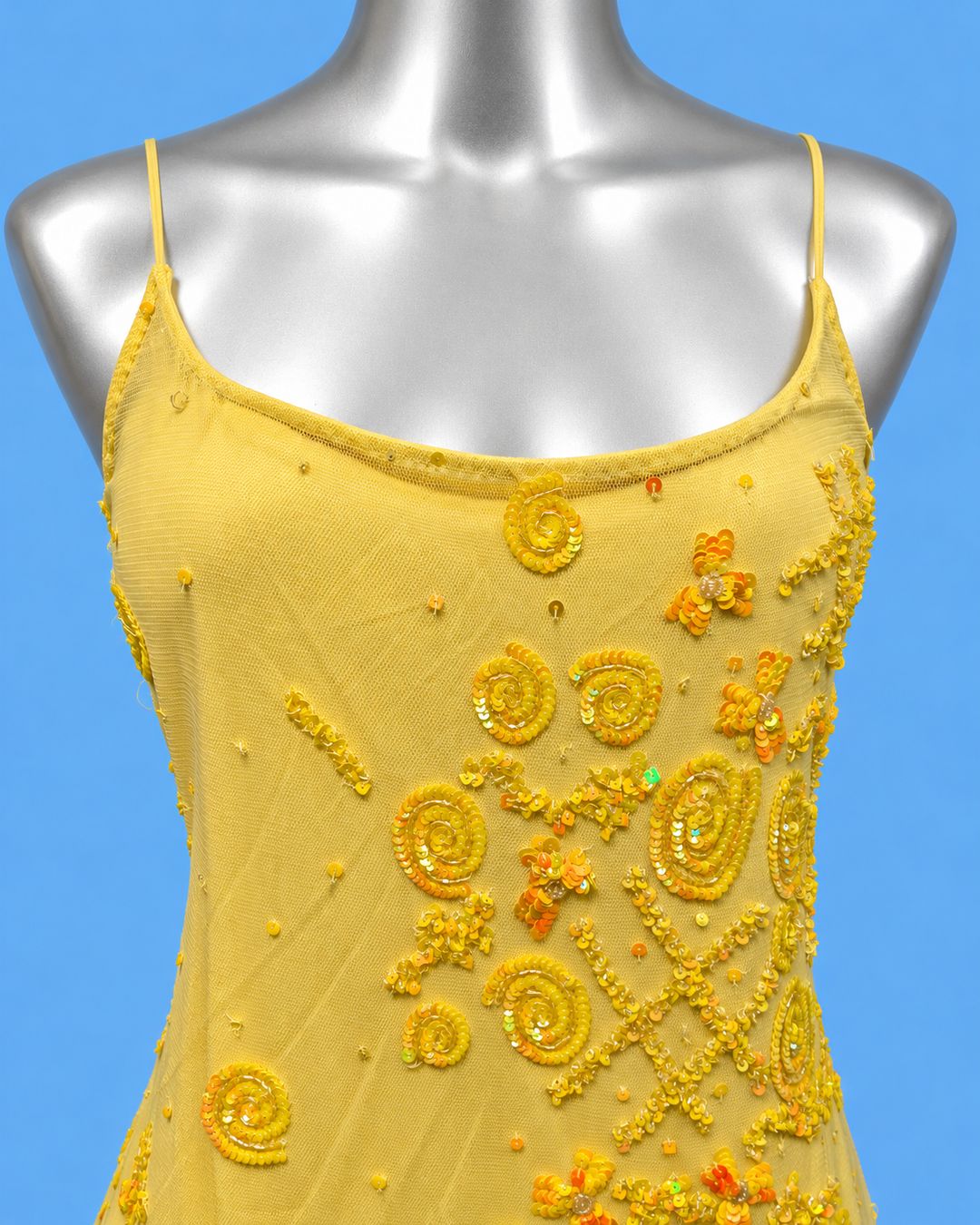PRIVILEGIO Yellow Beaded Tulle Dress