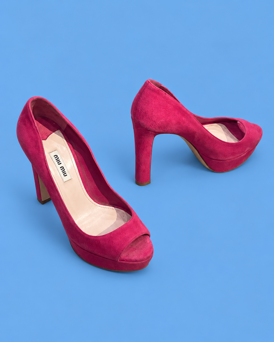 MIU MIU Hot Pink Suede Platform Pumps