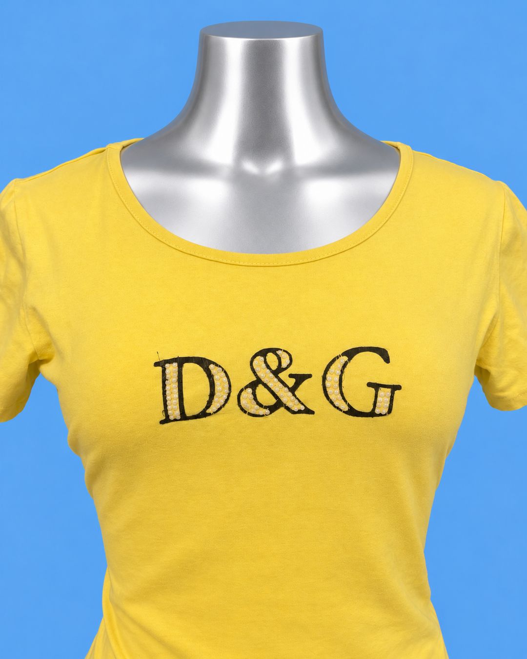D&G Yellow Pearl-Embellished Logo T-Shirt