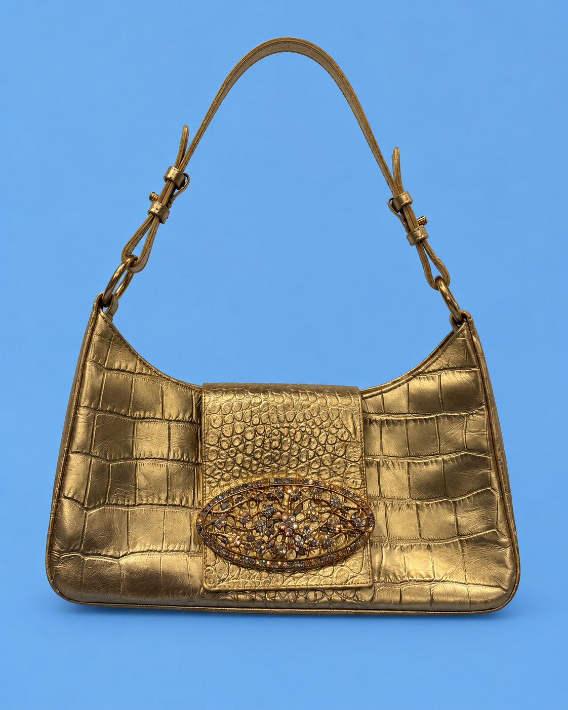 Claudio Orciani Gold Croc-Effect Embellished Shoulder Bag