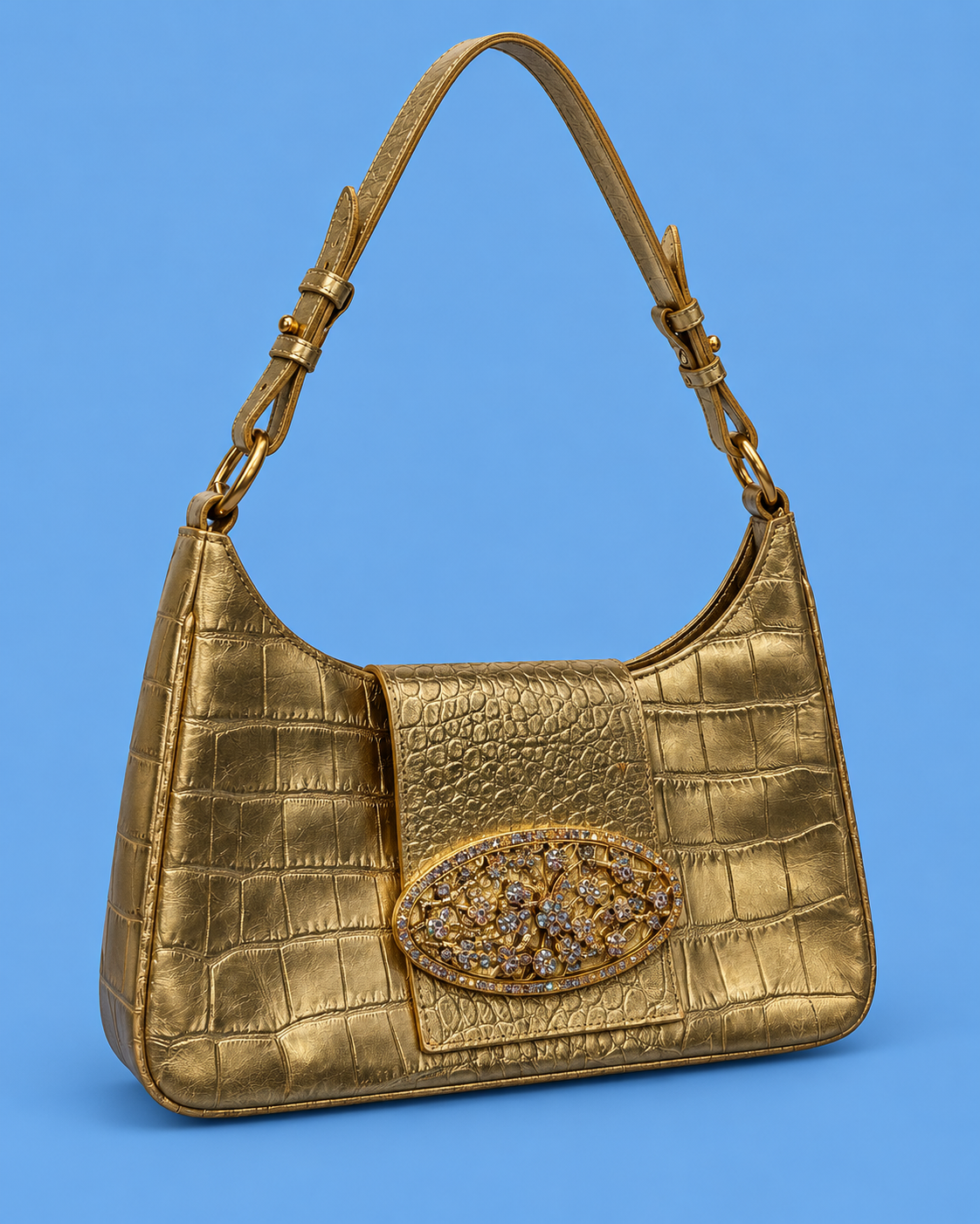 Claudio Orciani Gold Croc-Effect Embellished Shoulder Bag
