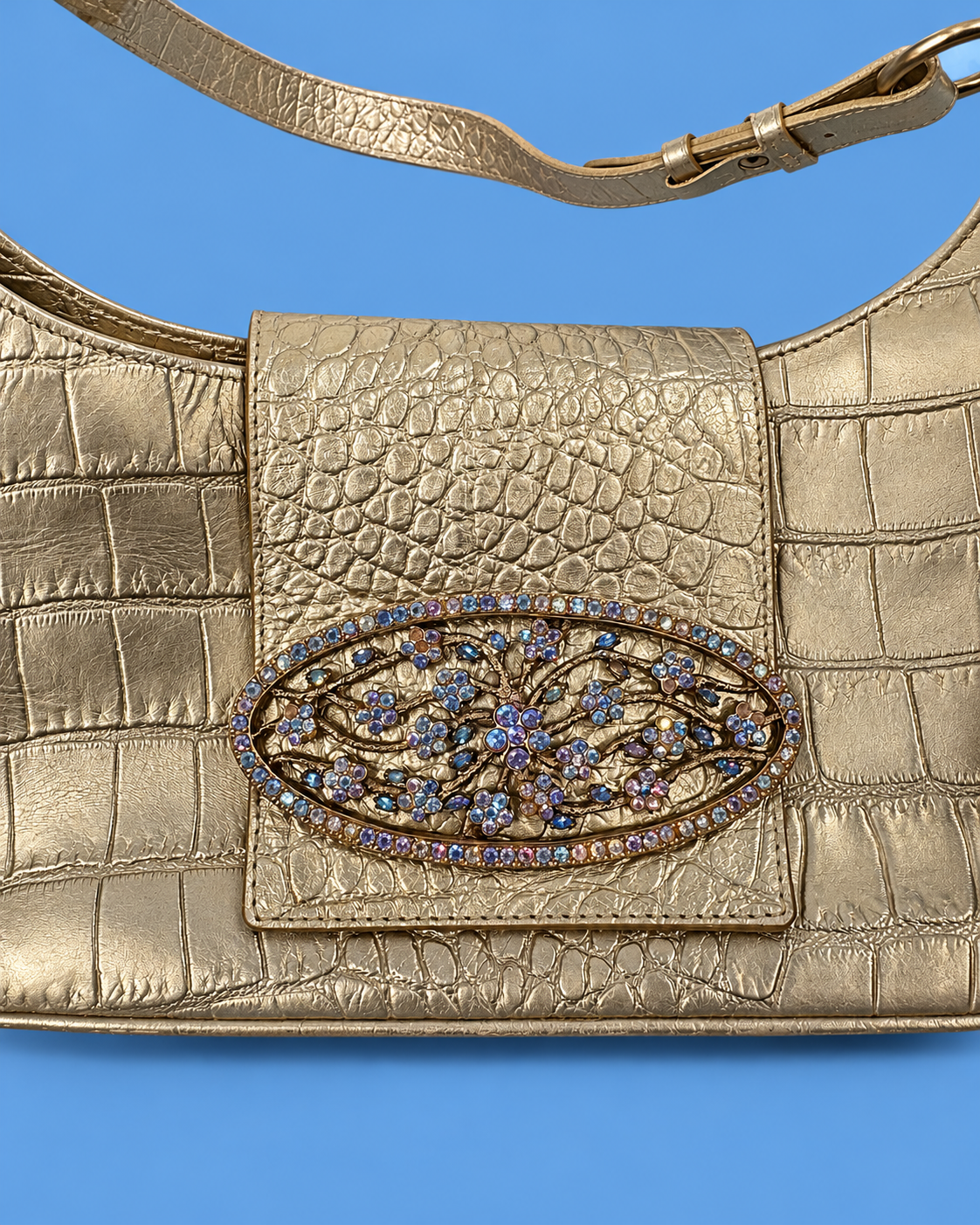 Claudio Orciani Gold Croc-Effect Embellished Shoulder Bag