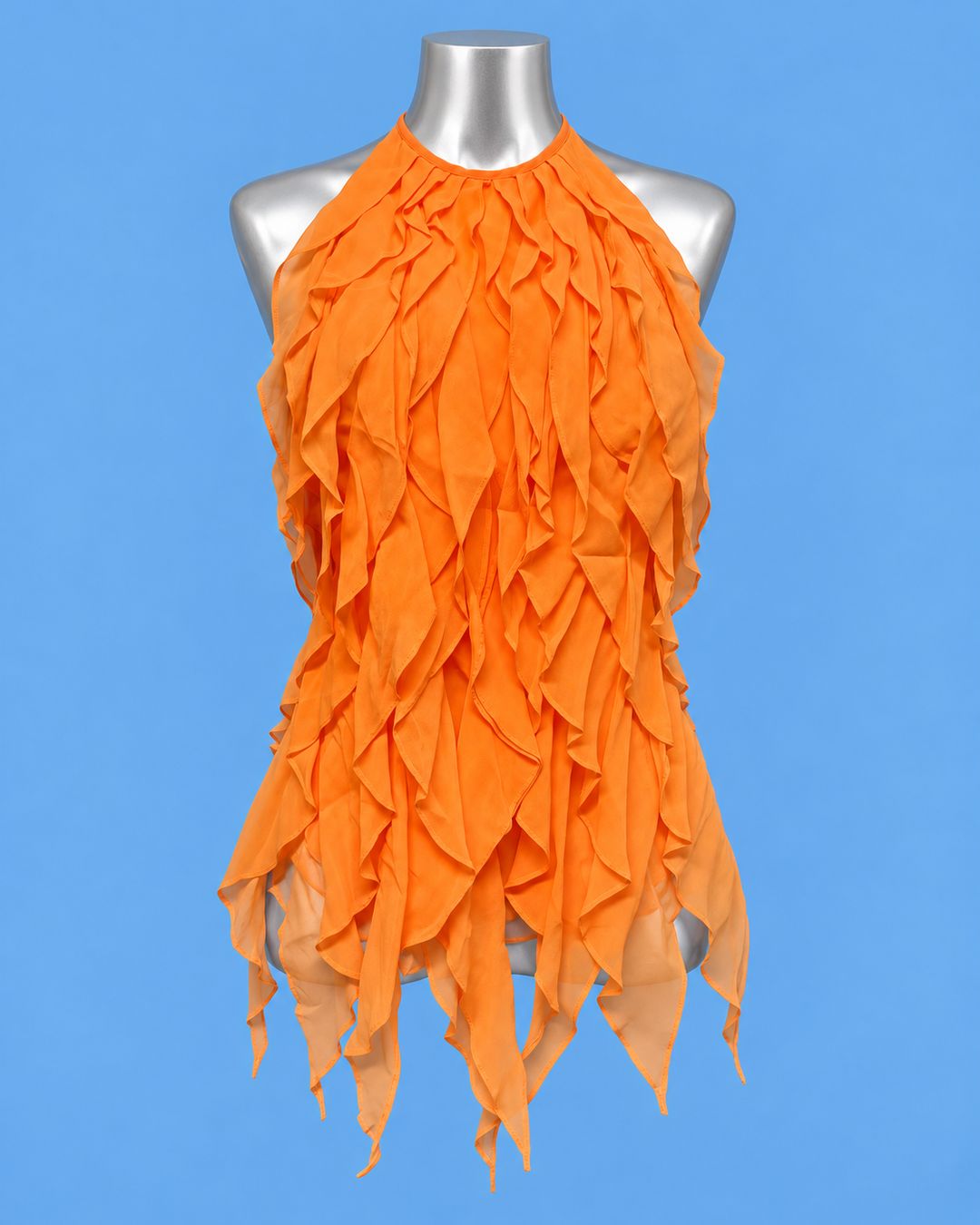 GAI MATTIOLO Orange Cascading Ruffle Halter Top