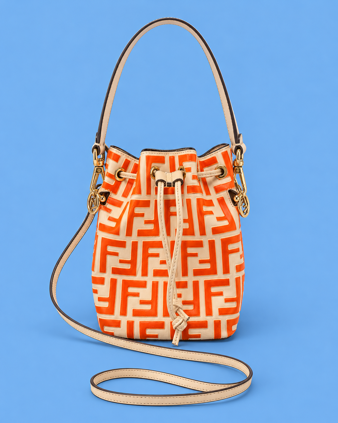 FENDI Orange FF Drawstring Bucket Bag