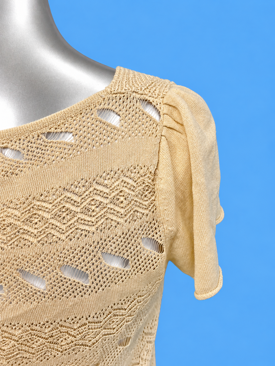Marlene Cream Openwork Knit Ribbon Top