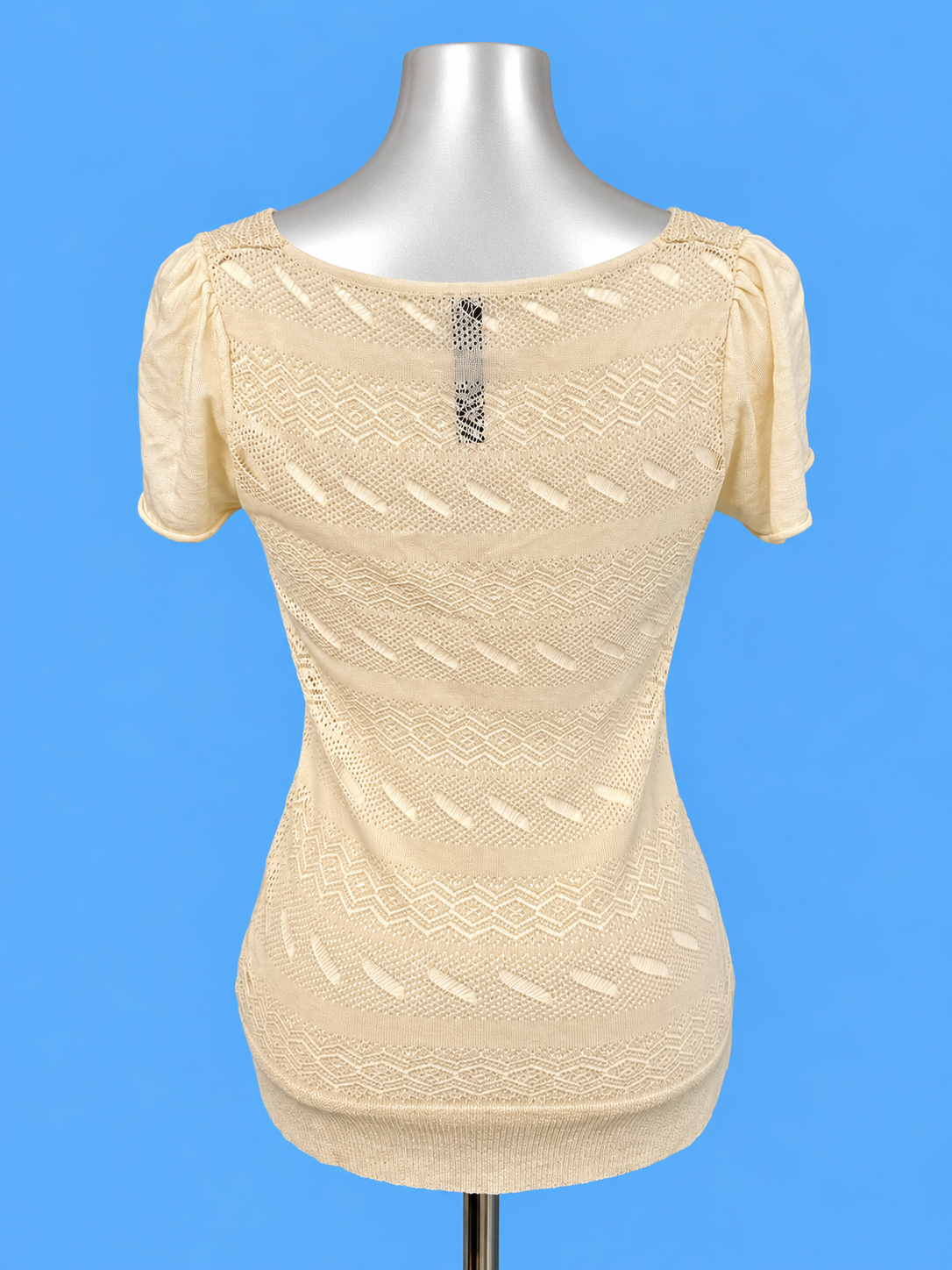 Marlene Cream Openwork Knit Ribbon Top
