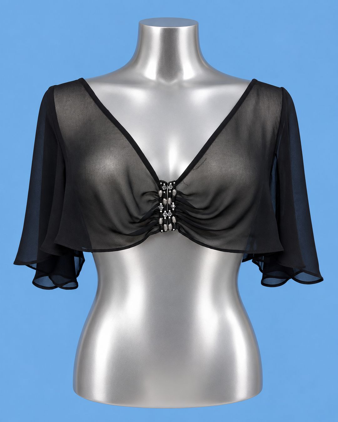 Black Sheer Embellished Crop Top