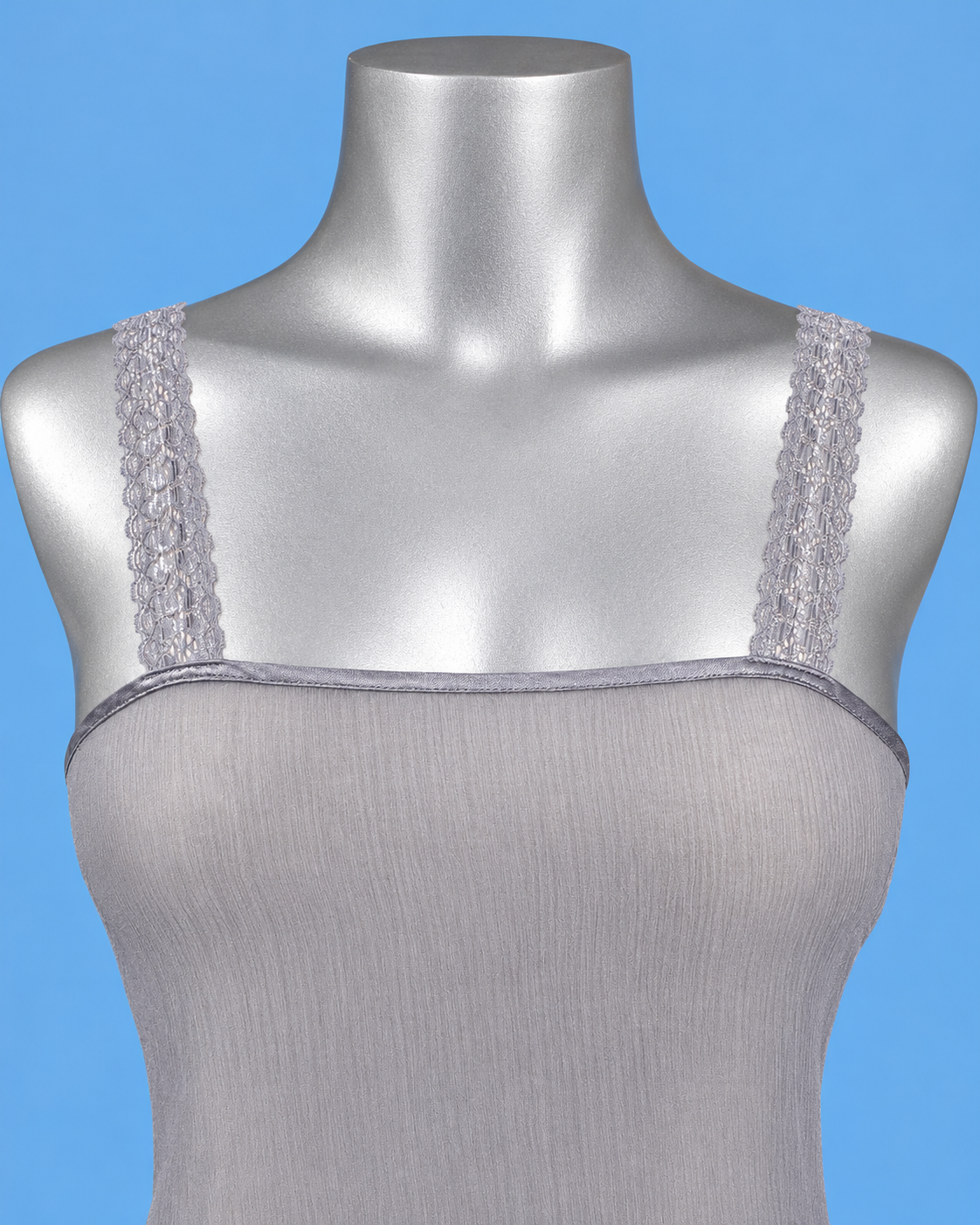 BLUNAUTA Grey Sheer Lace-Trimmed Top