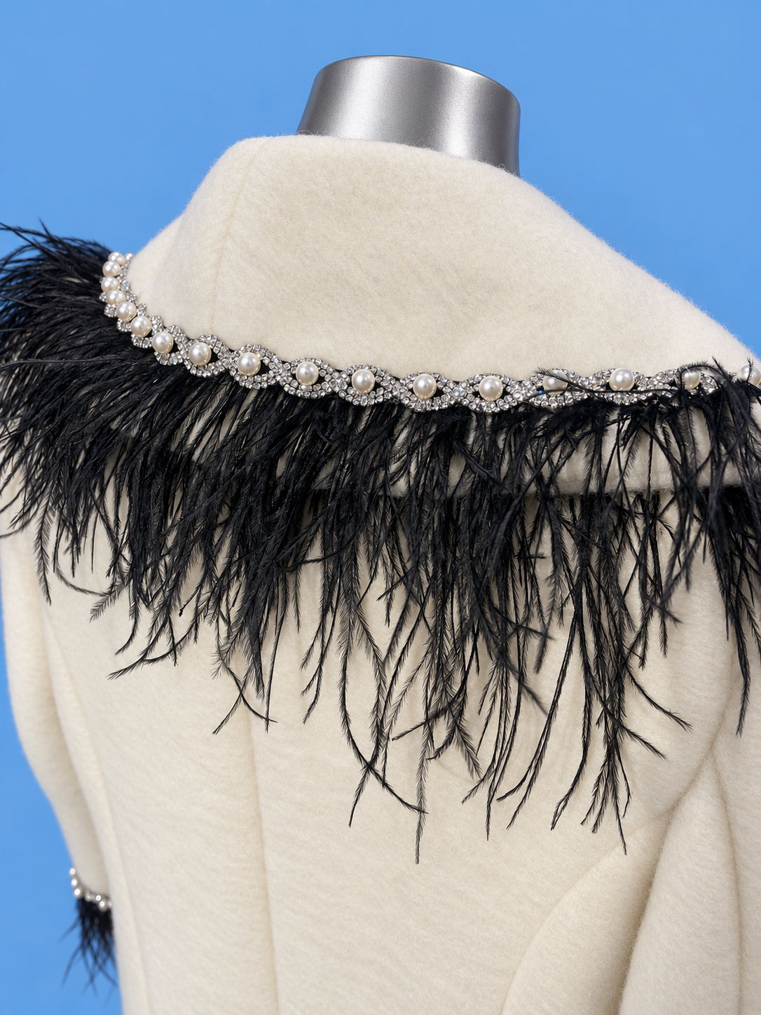 Ivory Feather-Trimmed Statement Wrap Coat