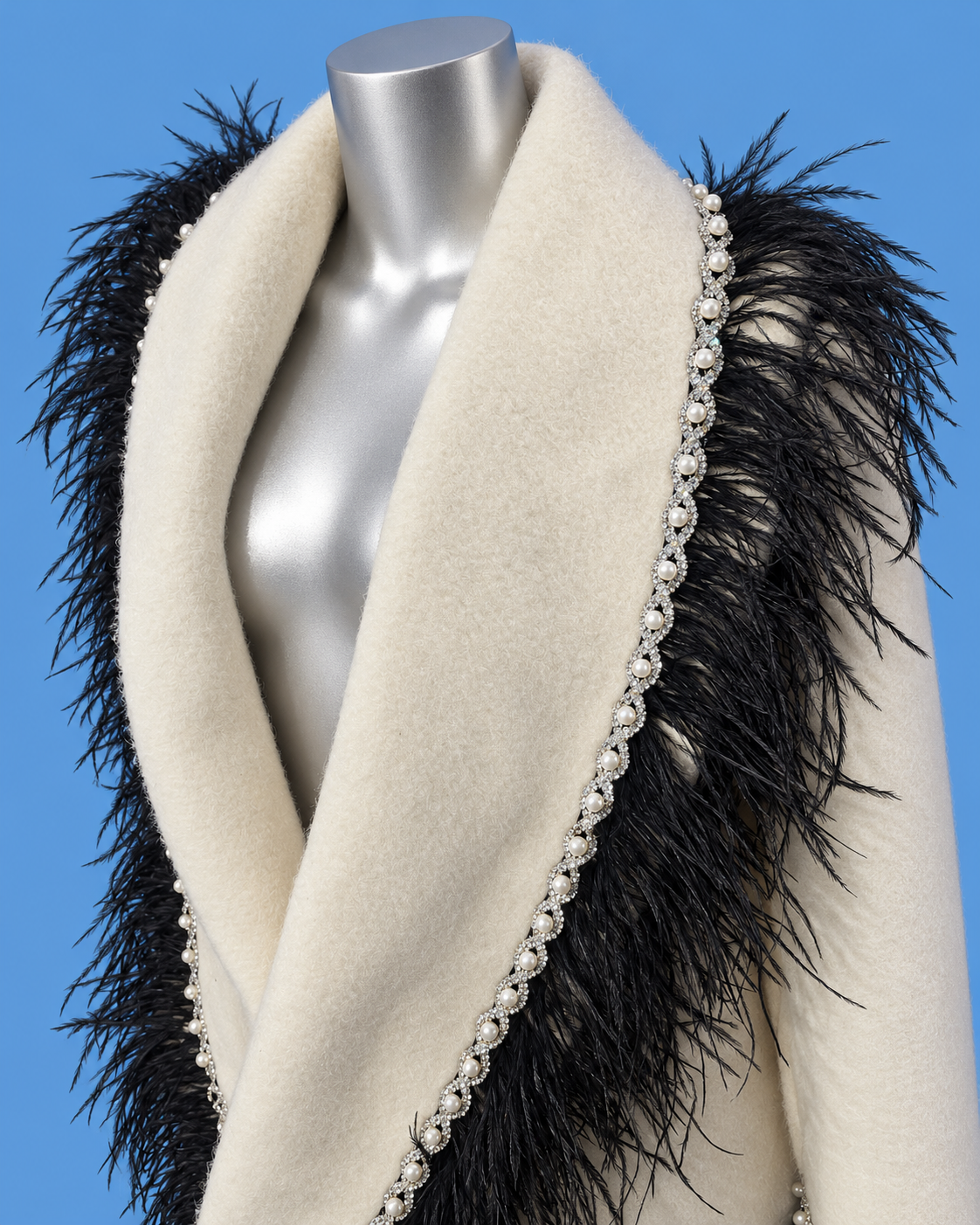 Ivory Feather-Trimmed Statement Wrap Coat