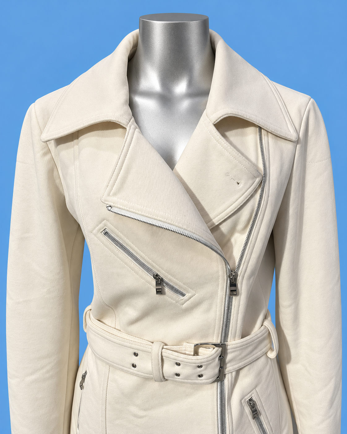 BREMA Cream Belted Biker Coat