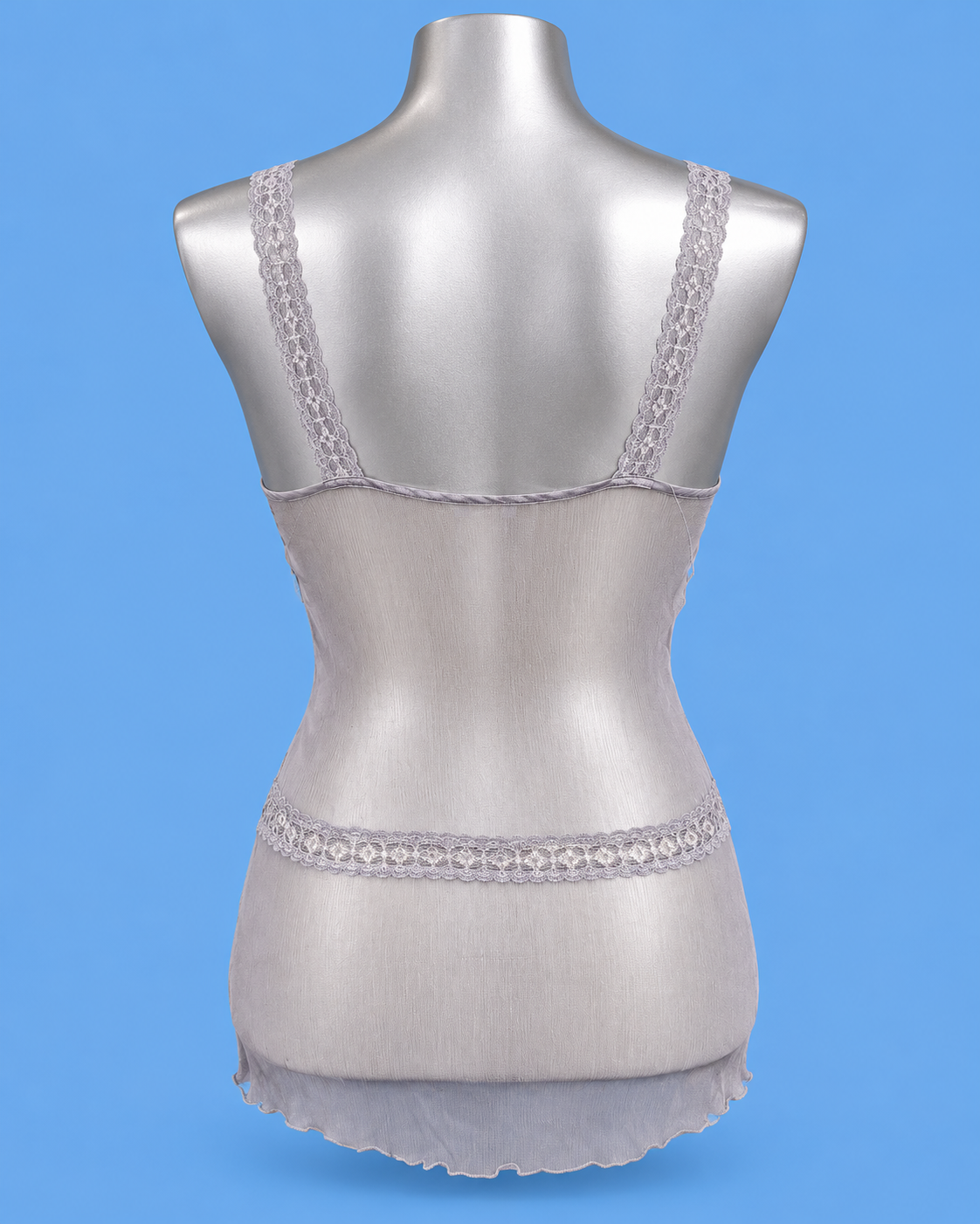BLUNAUTA Grey Sheer Lace-Trimmed Top