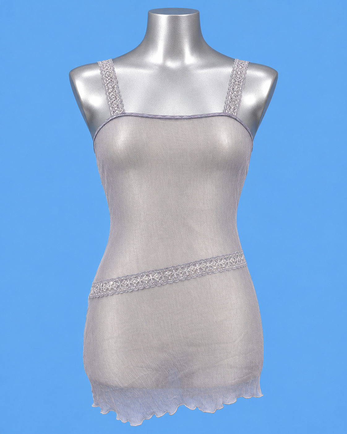 BLUNAUTA Grey Sheer Lace-Trimmed Top