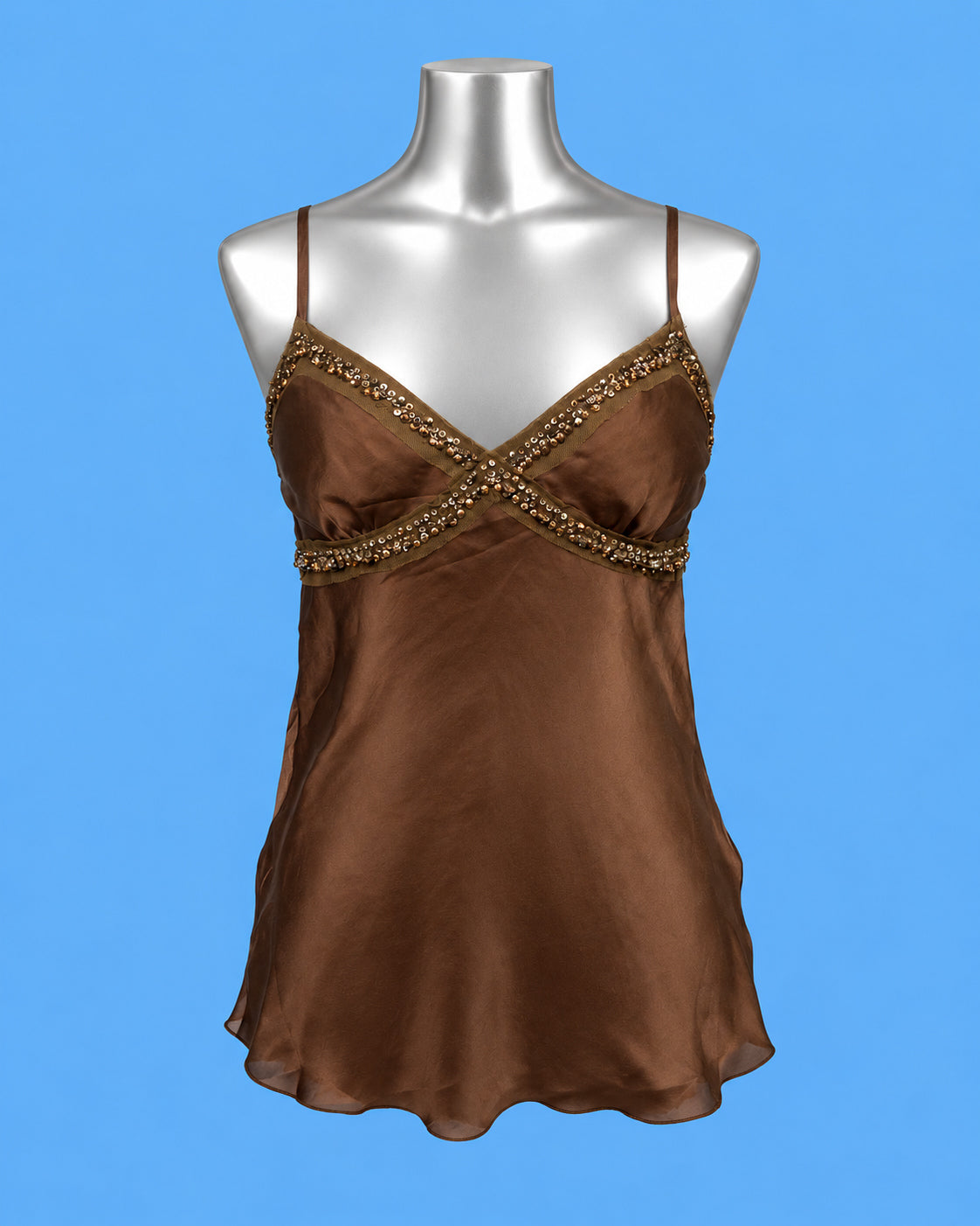 ARTIS Chocolate Brown Embellished Satin Cami Top
