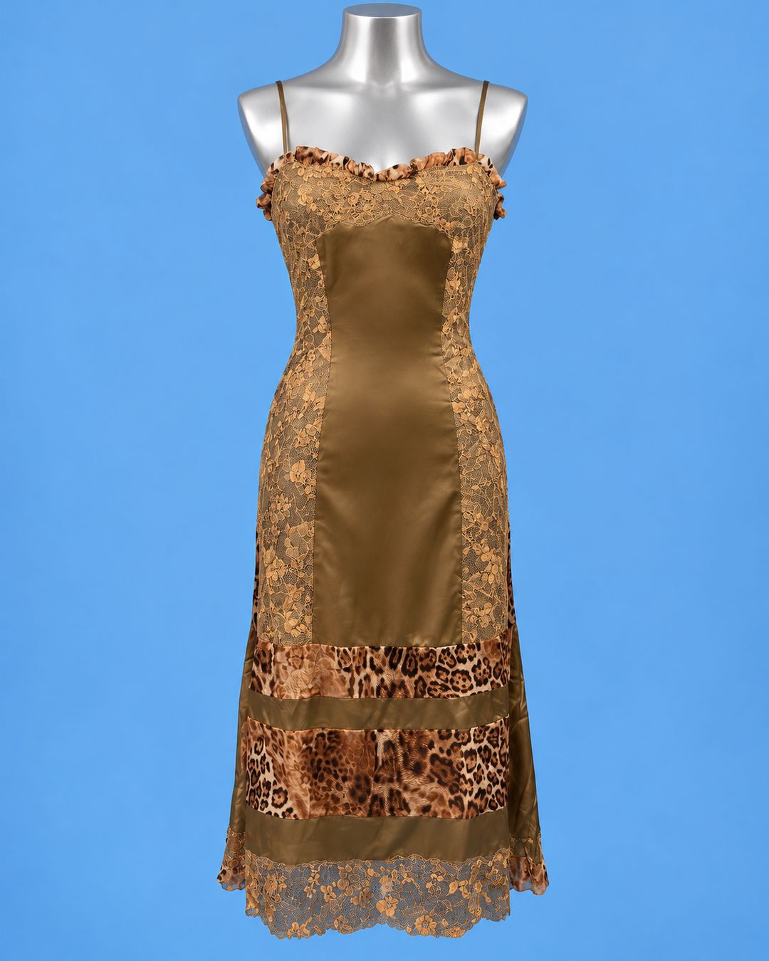 CECILIA VERRINI Lace & Leopard Slip Dress