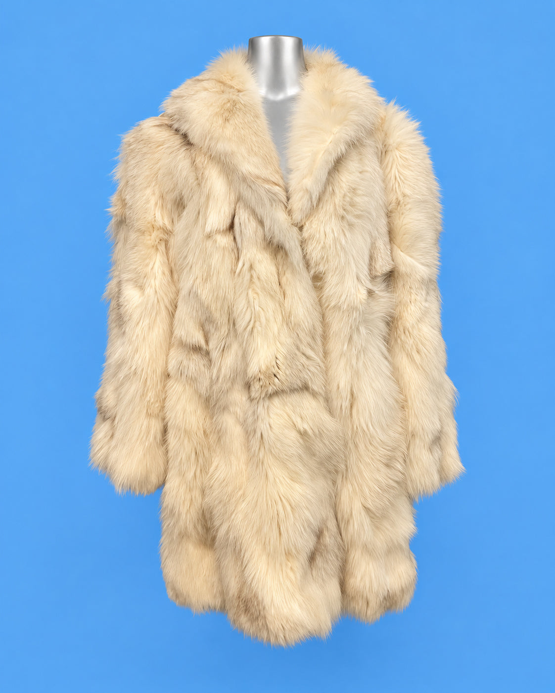 Vintage Ivory Fox Fur Coat with Snakeskin-Effect Shoulders
