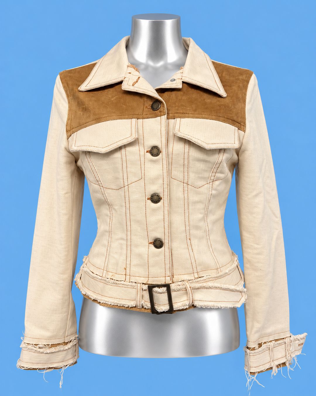Cream & Camel Belted Jacket