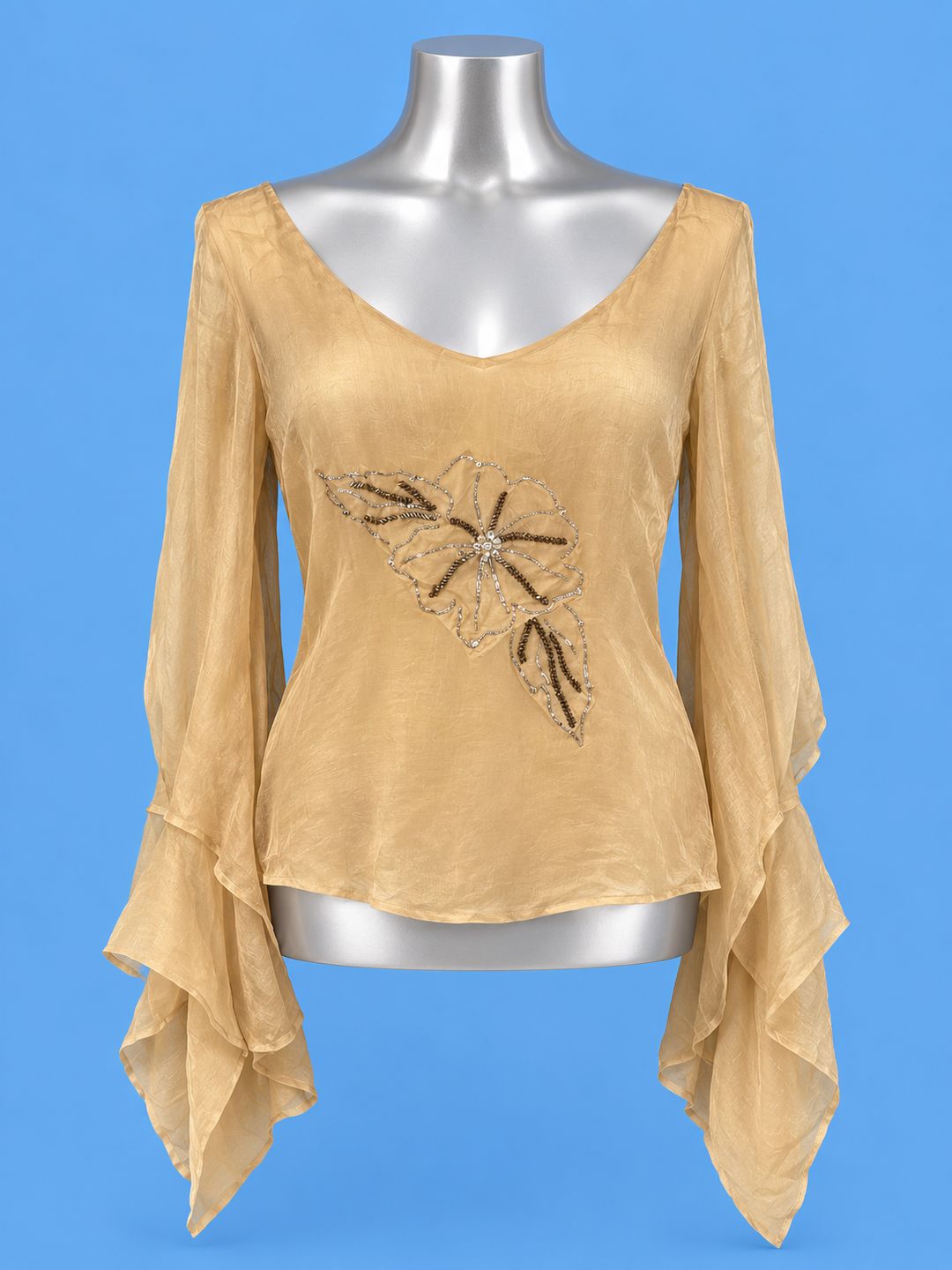 CRISTINA EFFE Golden Floral Bell Sleeve Top