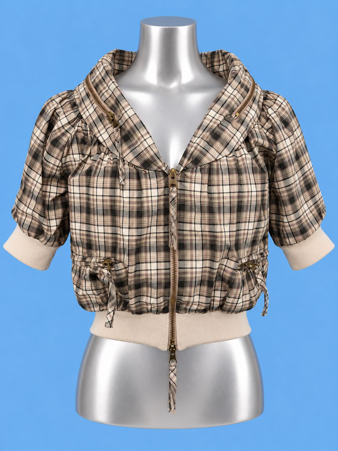 DANIELE ALESSANDRINI Plaid Cropped Hooded Jacket