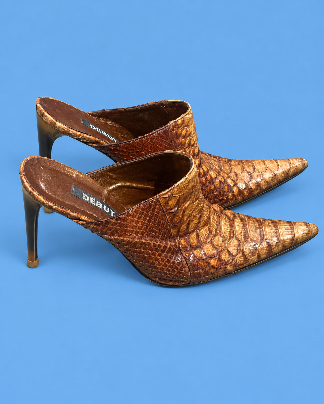 DEBUT Bronze Snakeskin Pointed-Toe Mules