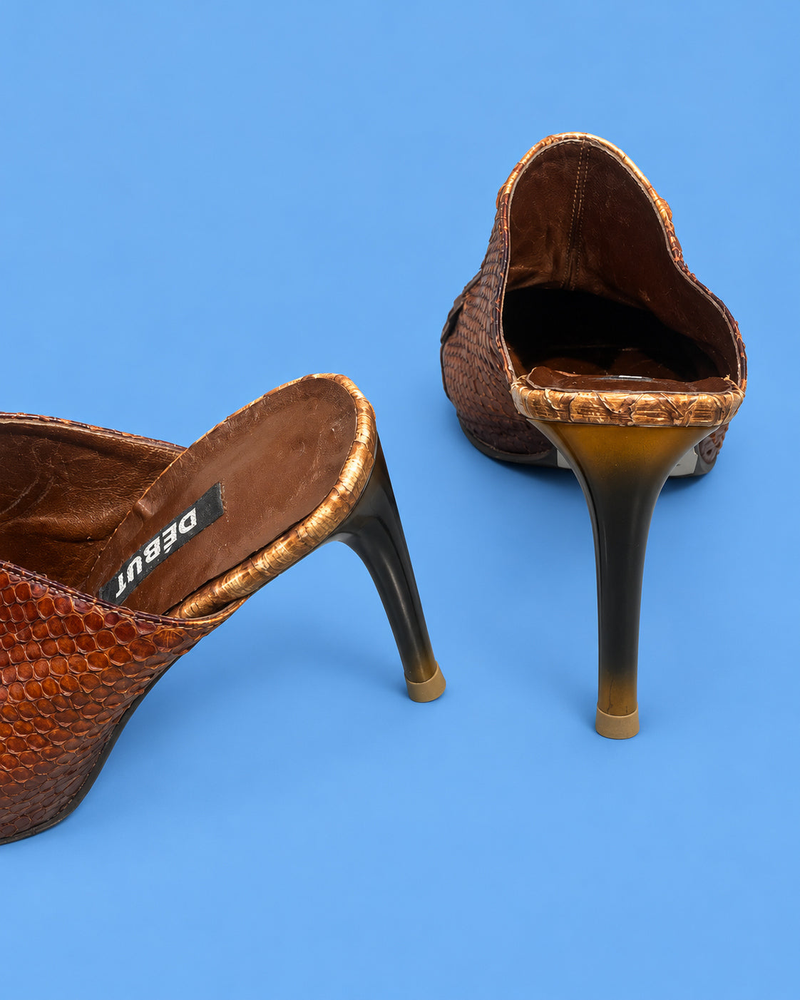 DEBUT Bronze Snakeskin Pointed-Toe Mules