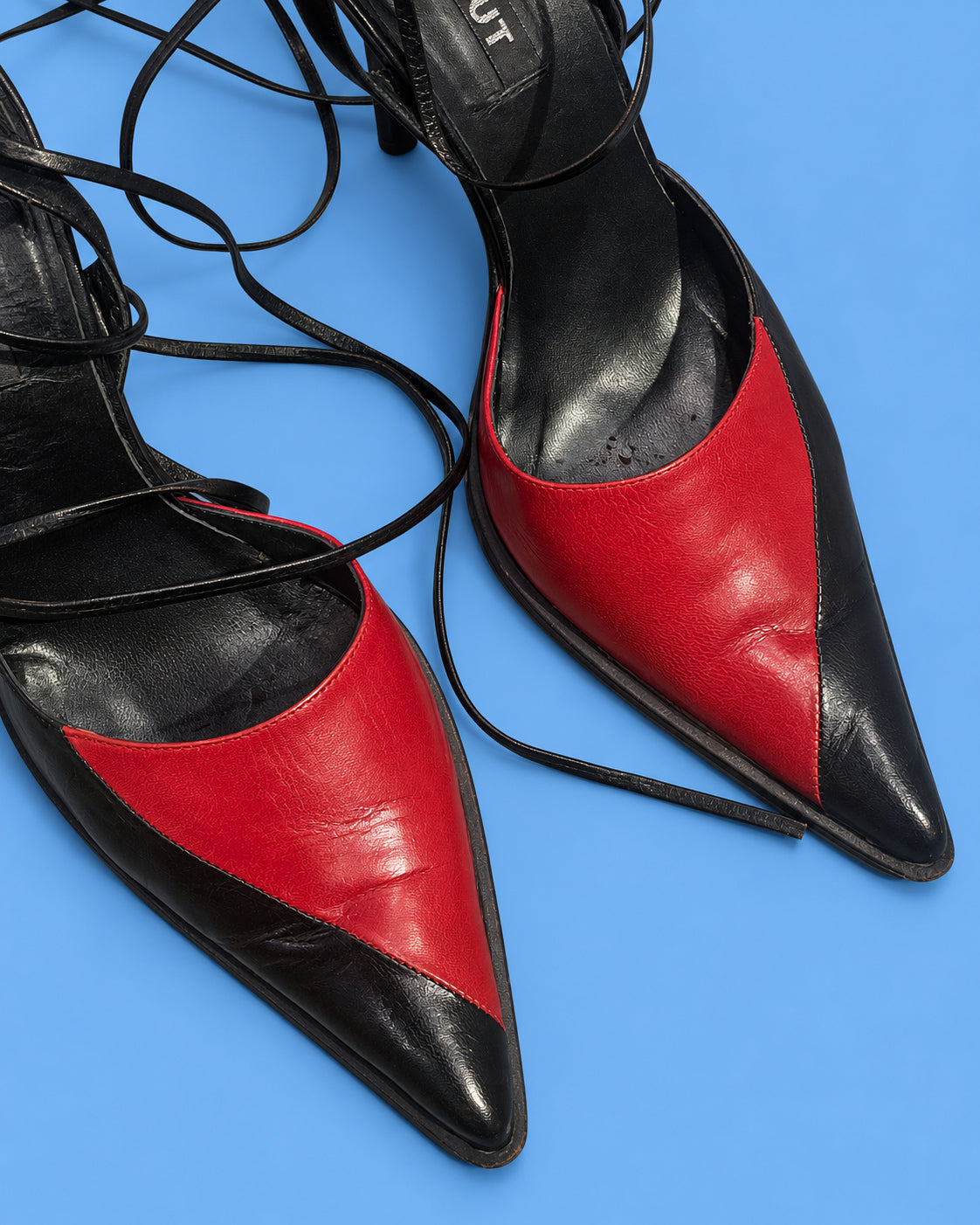DEBUT Red & Black Lace-Up Slingback Heels