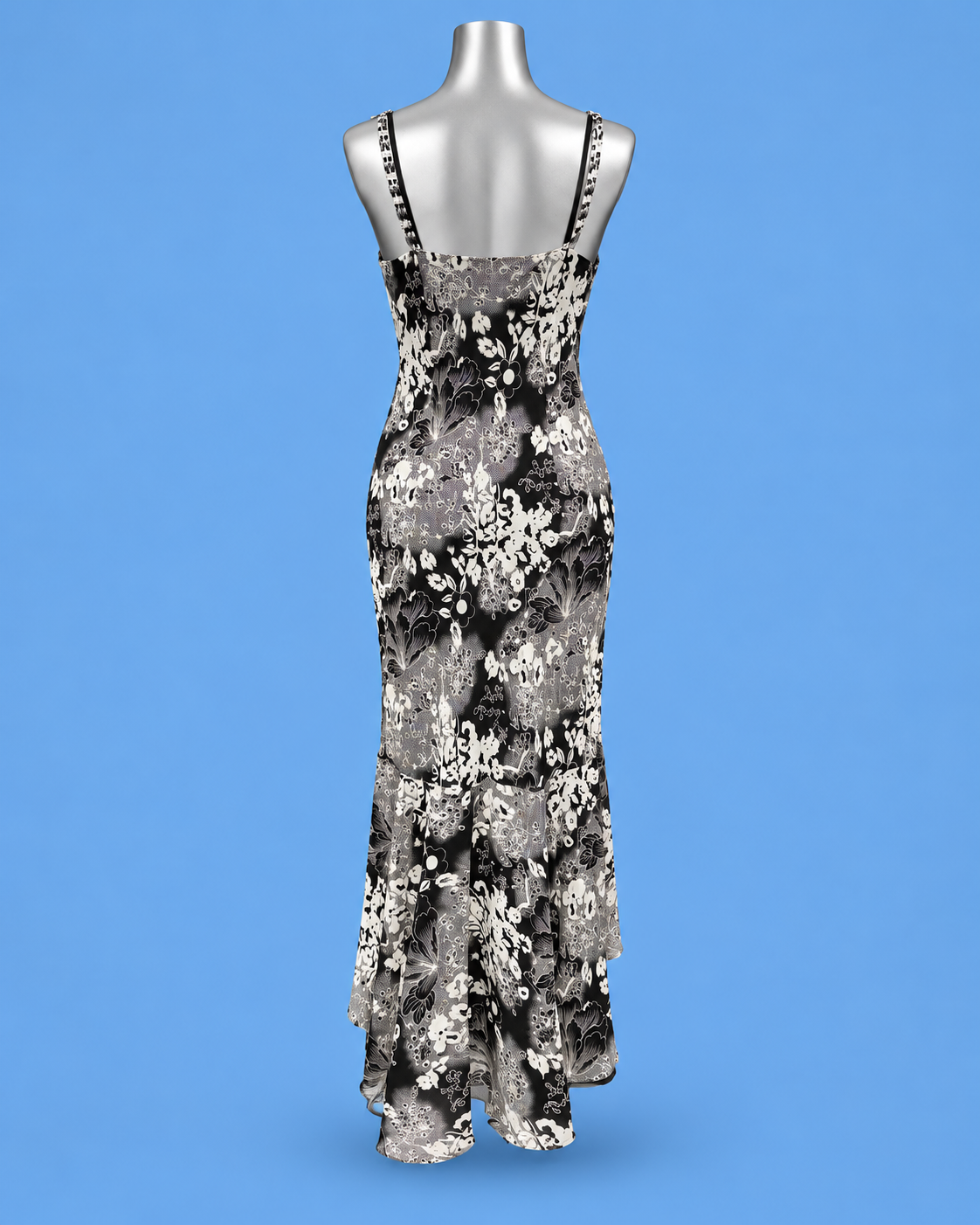 Black & White Floral Maxi Dress with Beaded Straps