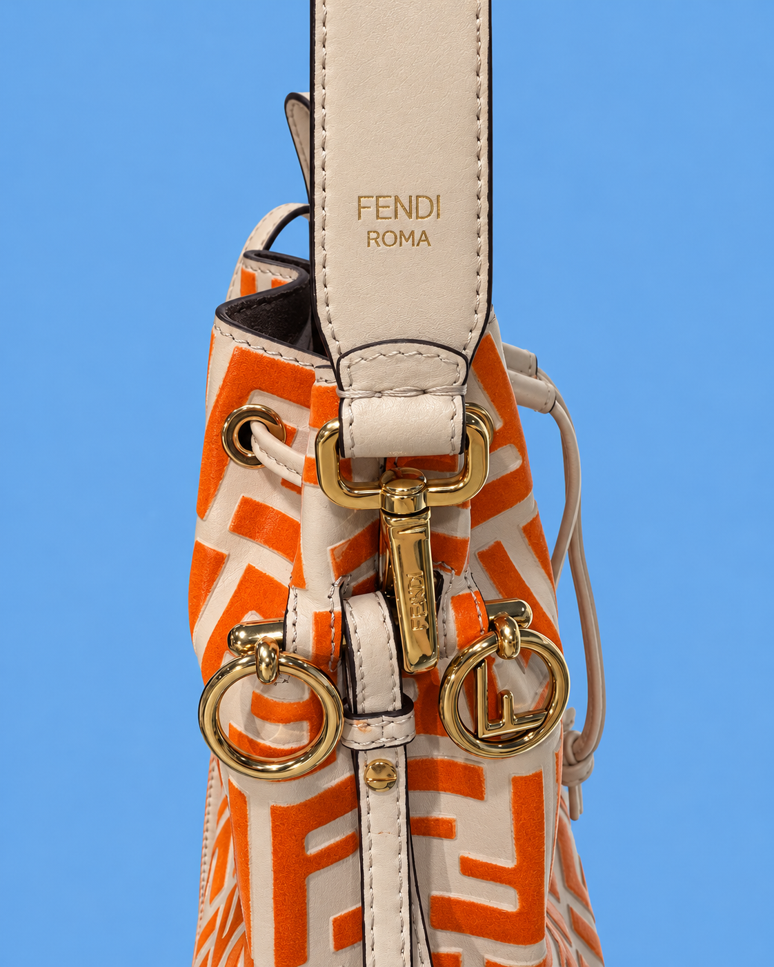FENDI Orange FF Drawstring Bucket Bag