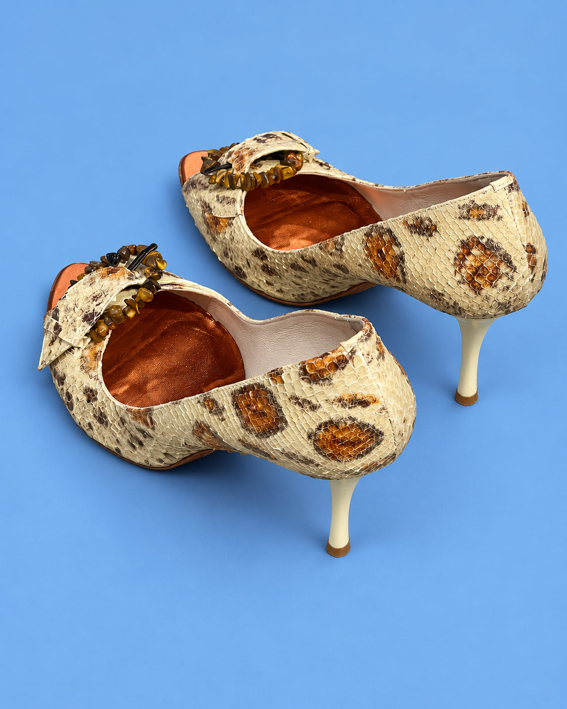 GIANCARLO PAOLI Snakeskin Peep-Toe Stiletto Pumps