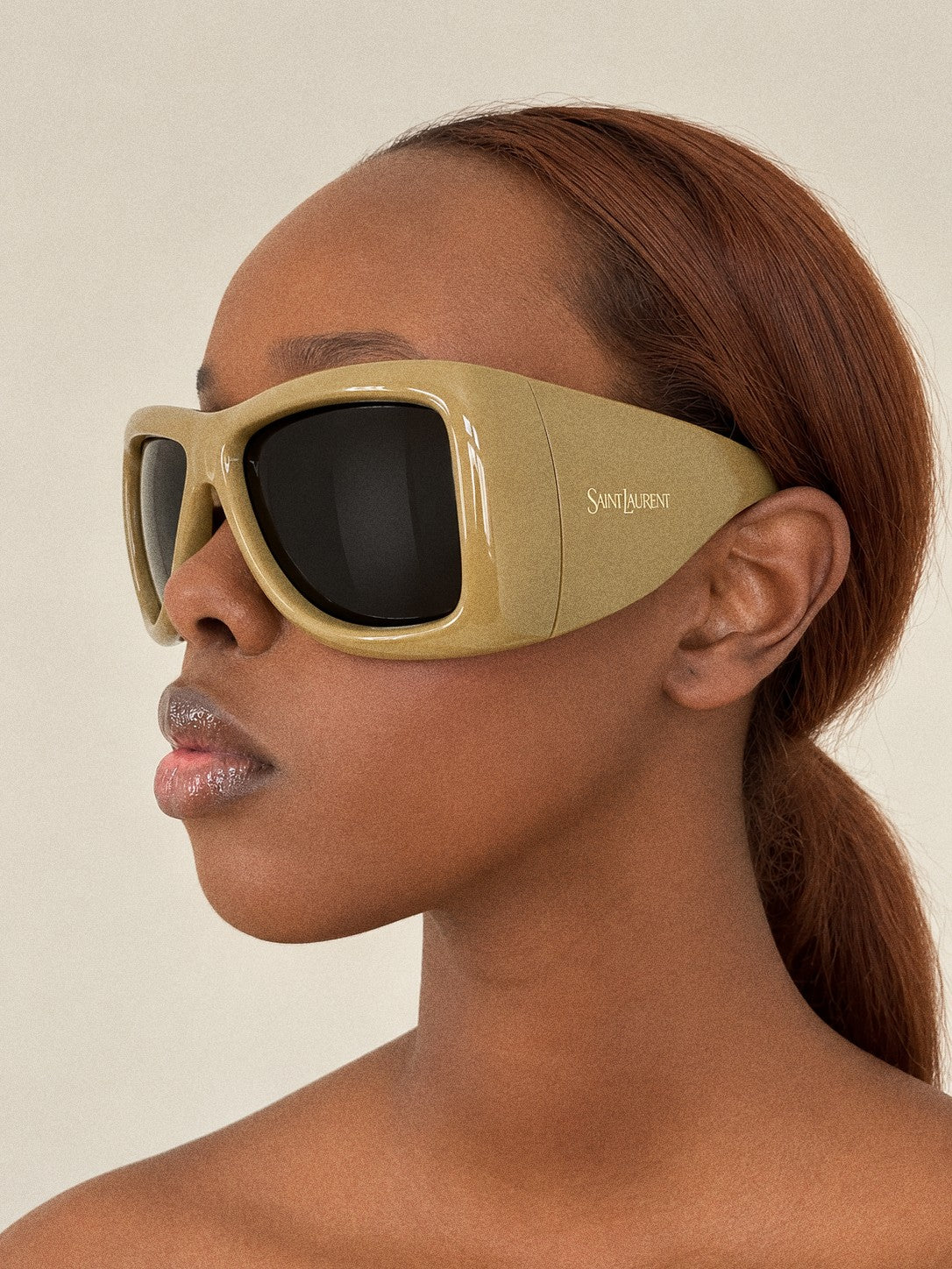 SAINT LAURENT HOWL Olive Green Shield Sunglasses