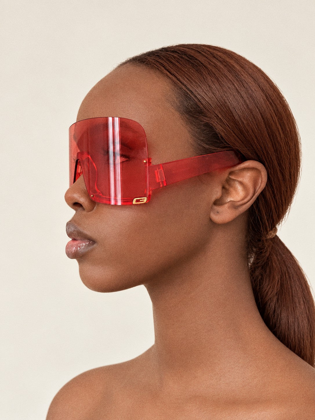 GUCCI Red Transparent Oversized Shield Sunglasses