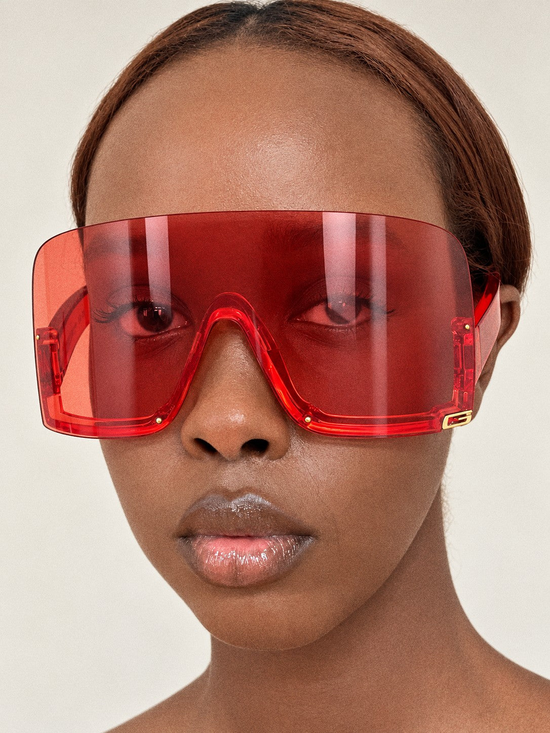 GUCCI Red Transparent Oversized Shield Sunglasses