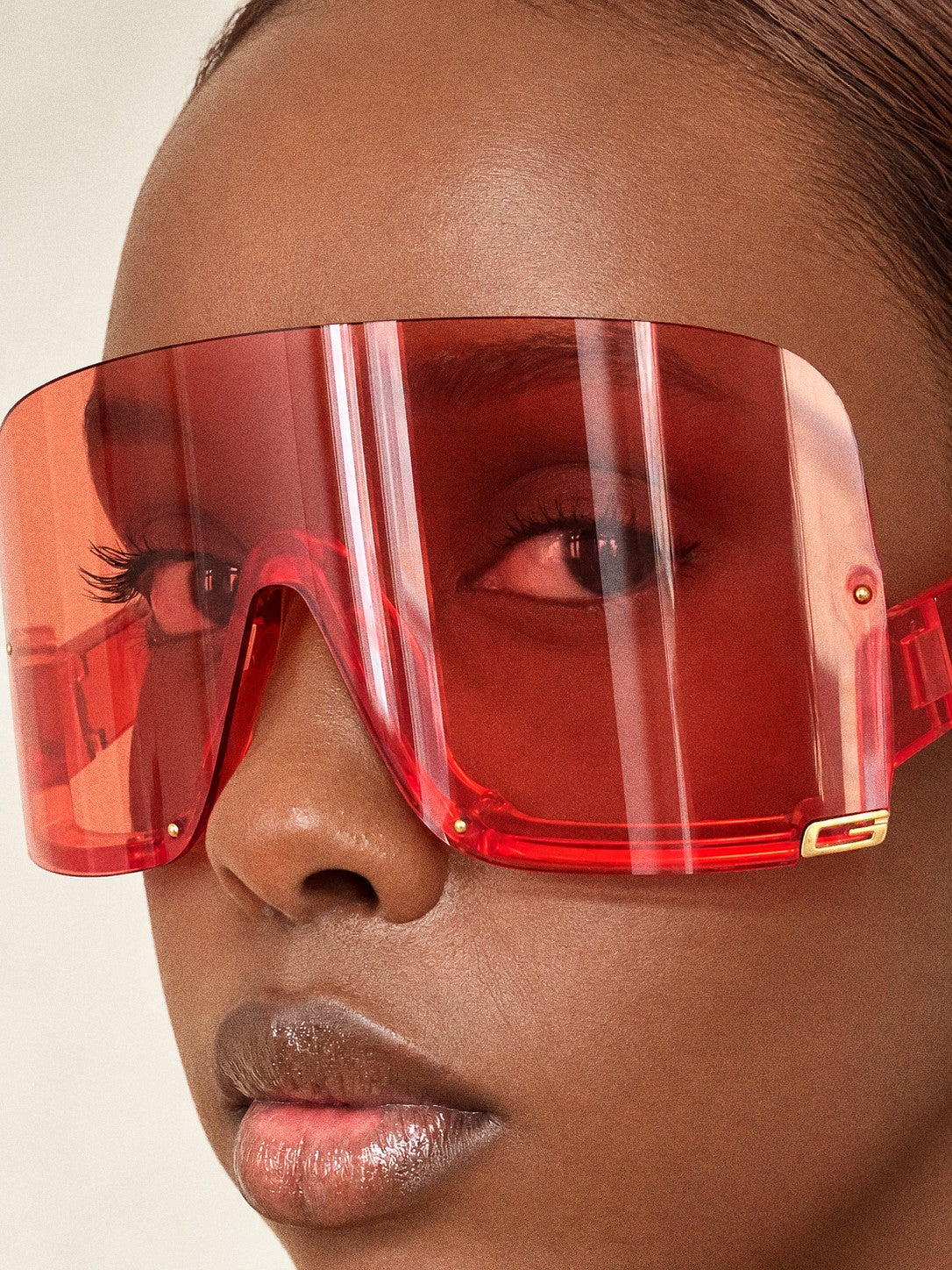 GUCCI Red Transparent Oversized Shield Sunglasses
