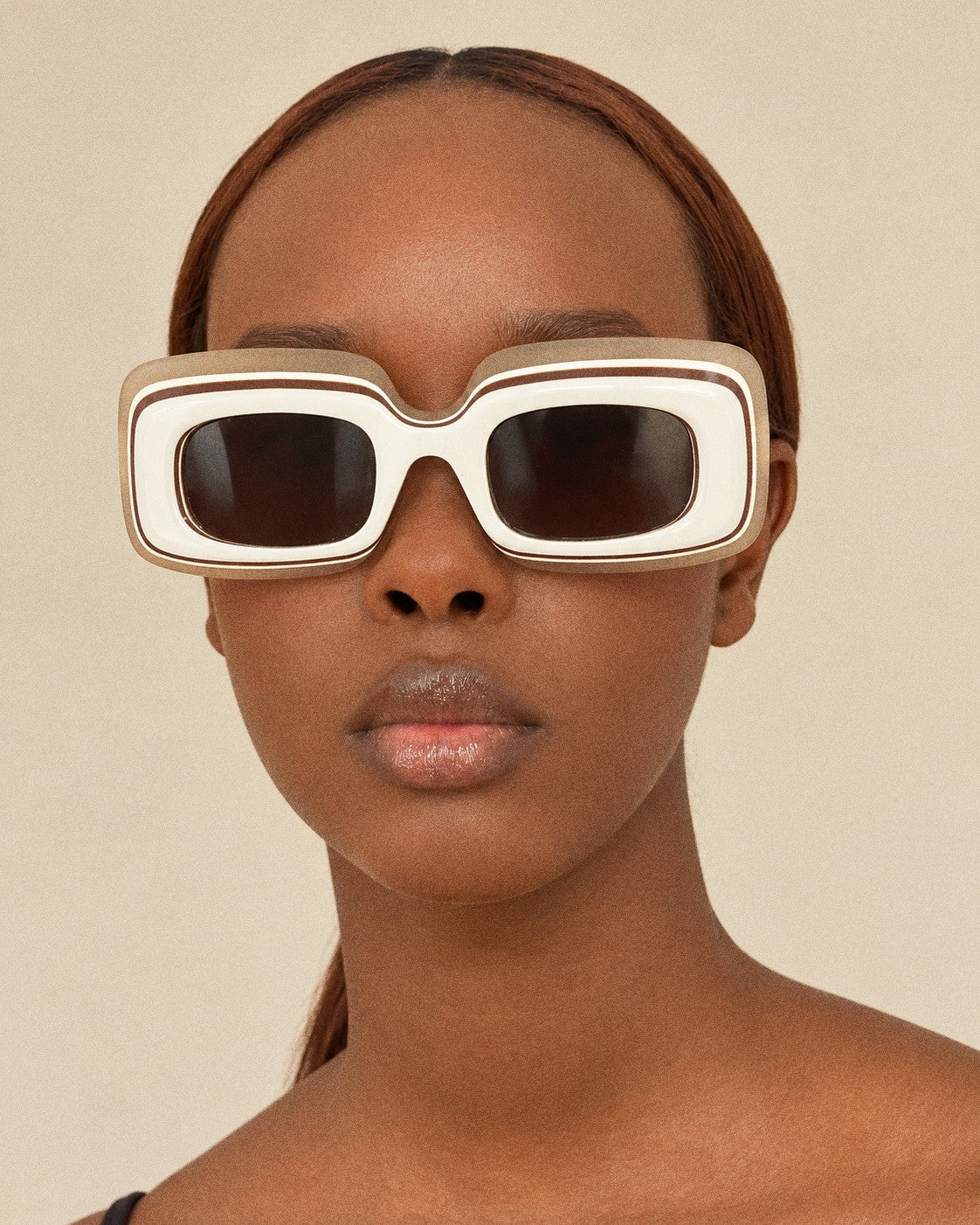 LOEWE Cream & Beige Oversized Geometric Sunglasses