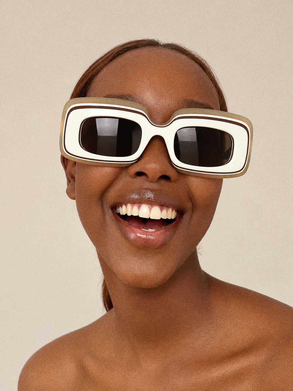 LOEWE Cream & Beige Oversized Geometric Sunglasses