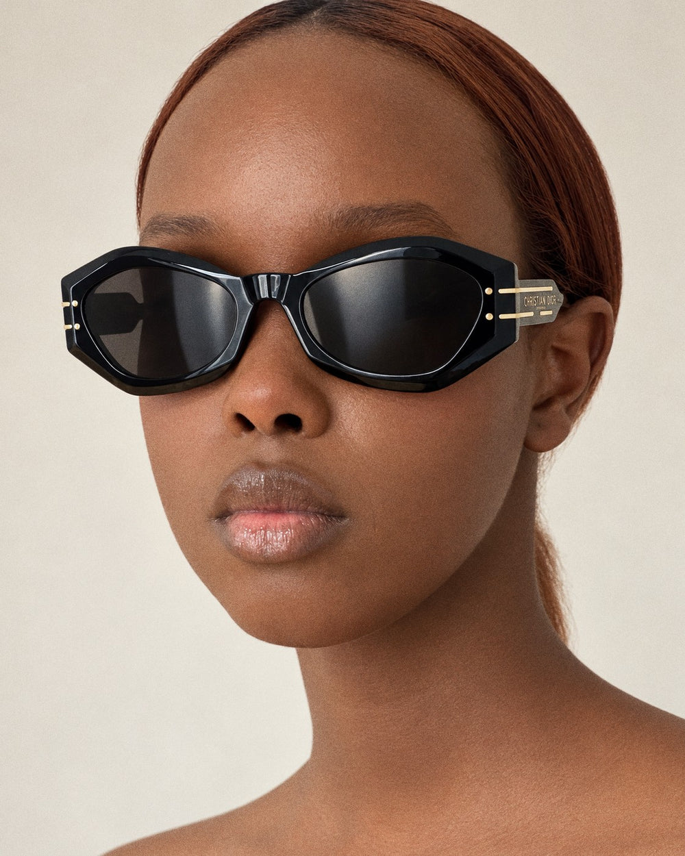 CHRISTIAN DIOR Black & Gold Geometric Sunglasses