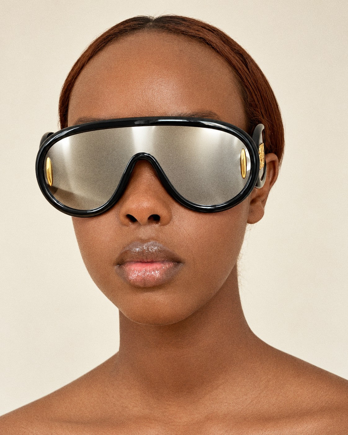 LOEWE Black & Silver Mirrored Anagram Shield Sunglasses