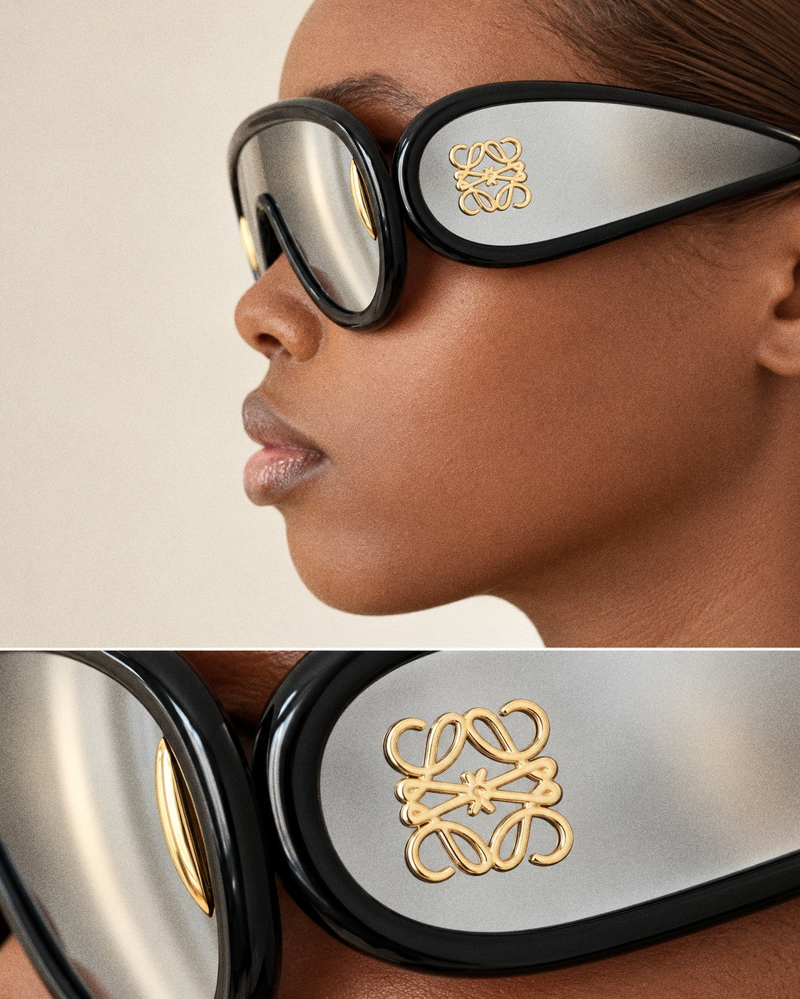 LOEWE Black & Silver Mirrored Anagram Shield Sunglasses