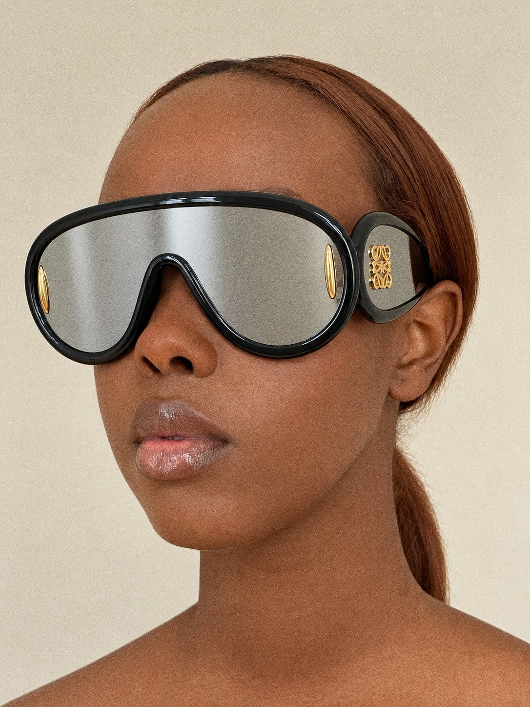 LOEWE Black & Silver Mirrored Anagram Shield Sunglasses
