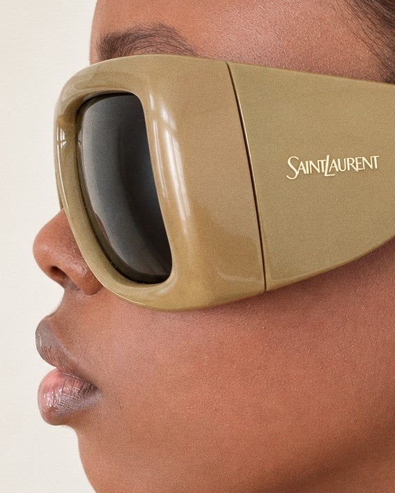 SAINT LAURENT HOWL Olive Green Shield Sunglasses