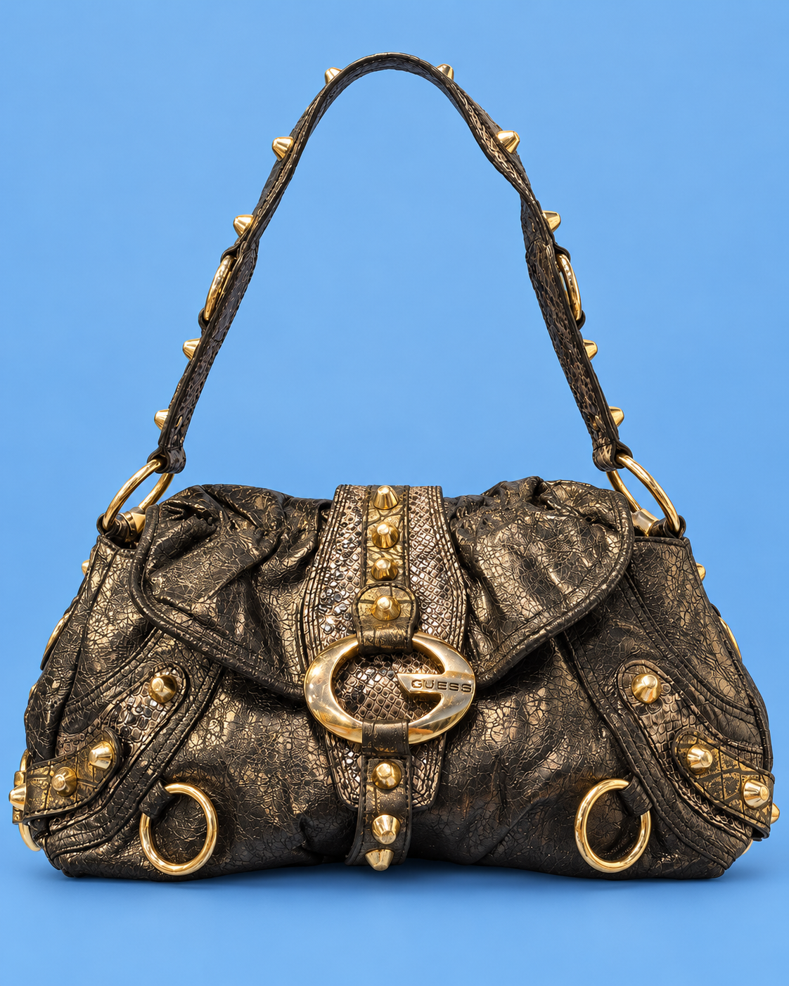 GUESS Black & Gold Studded Shoulder Bag