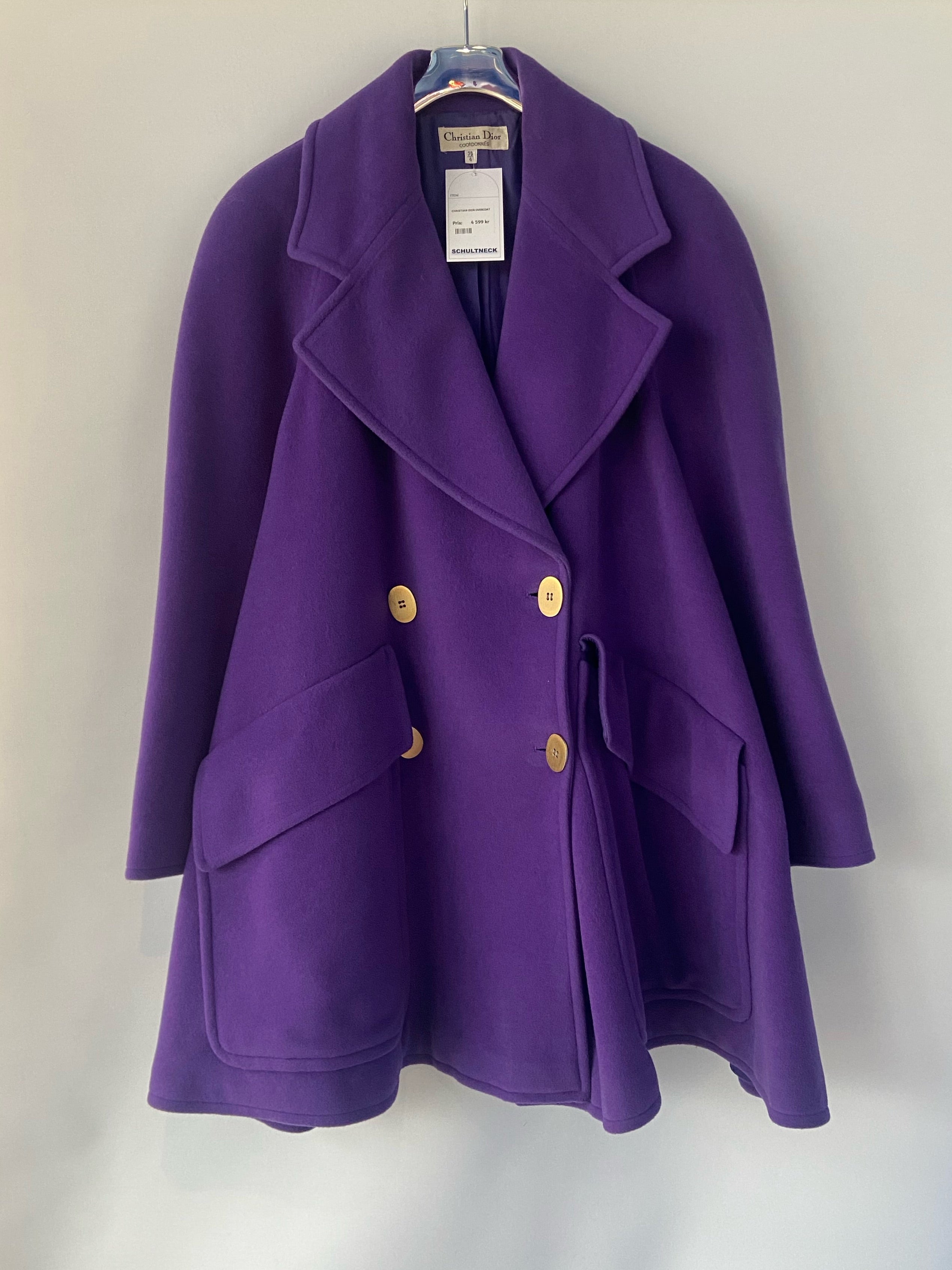 Christian Dior Coordonnes Vintage Royal Purple Overcoat with Gold Buttons – Size 38