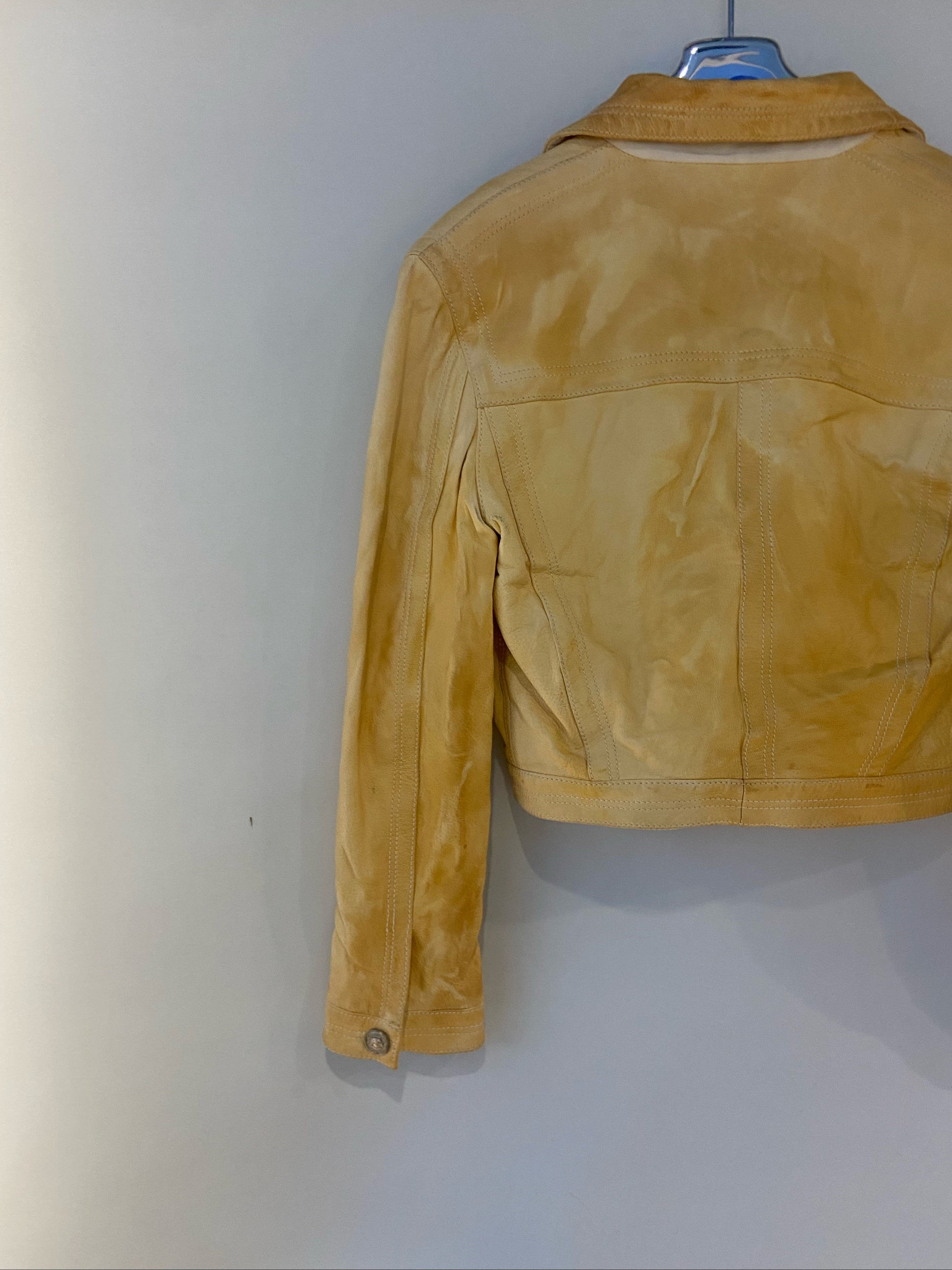 Gianni Versace Vintage Cropped Yellow Leather Jacket with Medusa Buttons – Early 90s